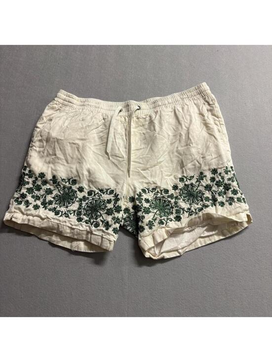 PacSun Pants - PacSun Volley Shorts Womens Large Ivory Green Floral Embroidered Lyocell Cotton